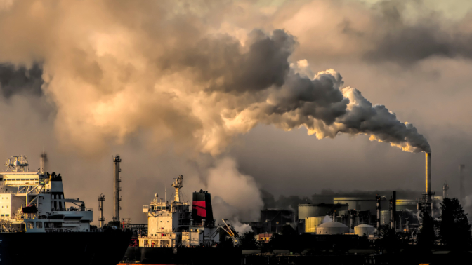 Ship fumes in port